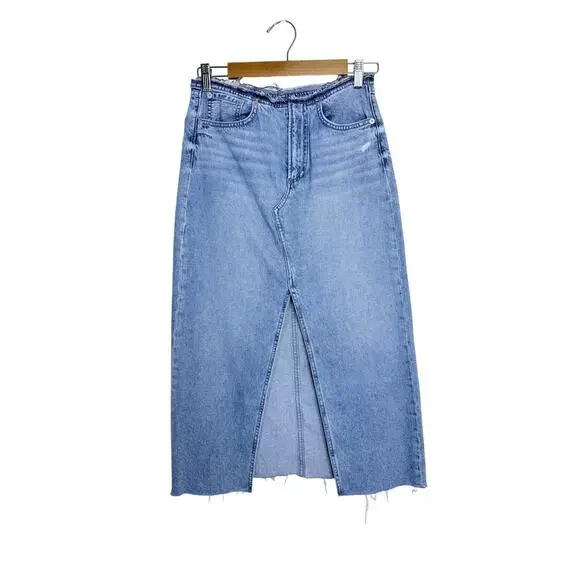 Rag & Bone Clara Denim Midi Skirt Raw Hem - Picture 2 of 6